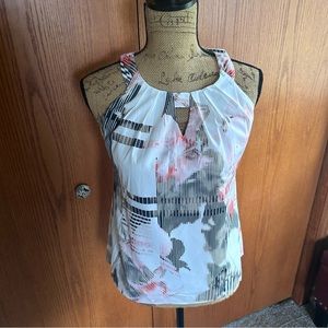 Laser print floral- striped blouse